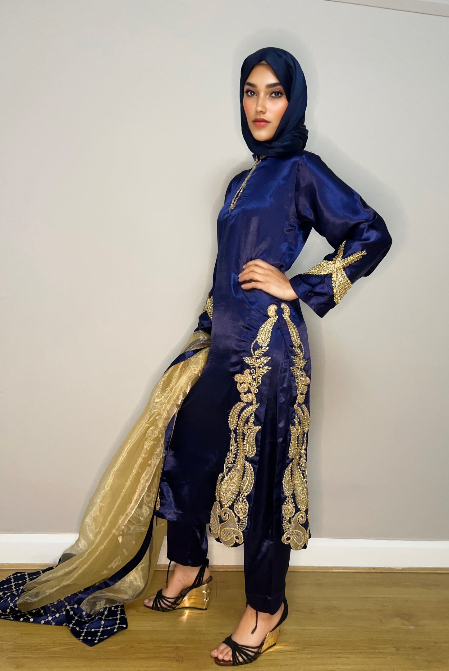 Blue Zayra Noir 3-piece ensemble for festive events