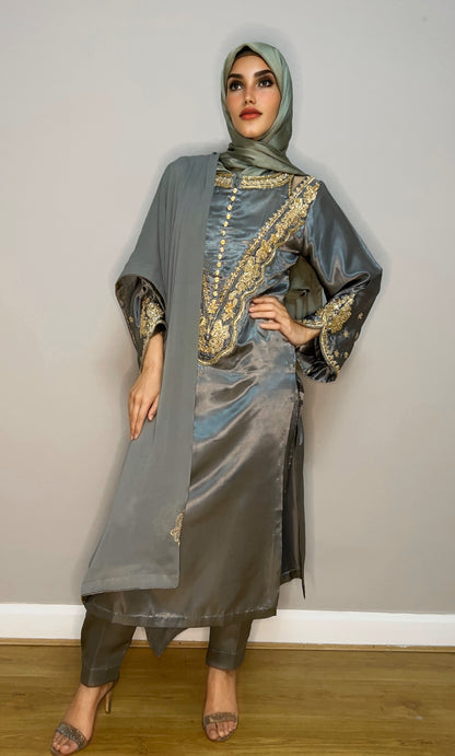Amara sage and gold formal Pakistani dress


