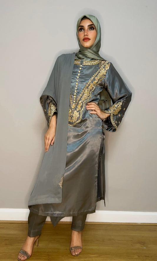 Amara sage and gold formal Pakistani dress

