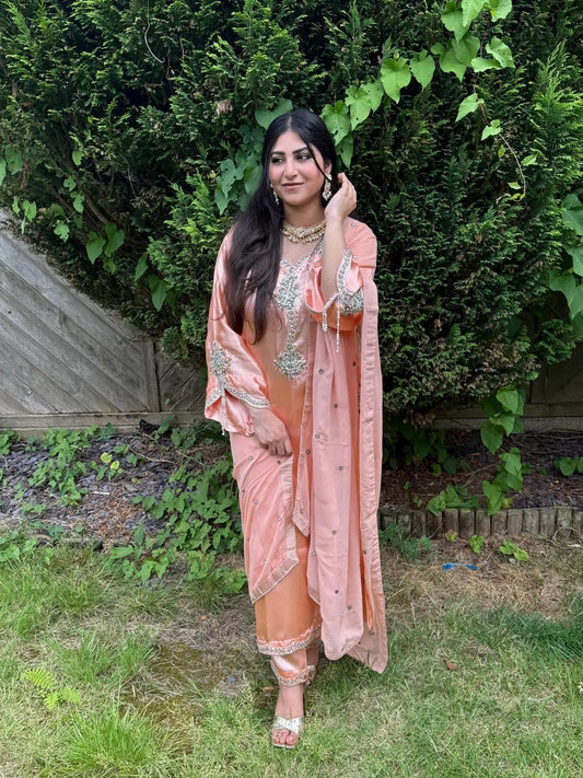 Elara Blush-Gold Suit 3-Piece Embroidered Silk Satin Suit | Hand-Beaded Formal Outfit for Women Style Town