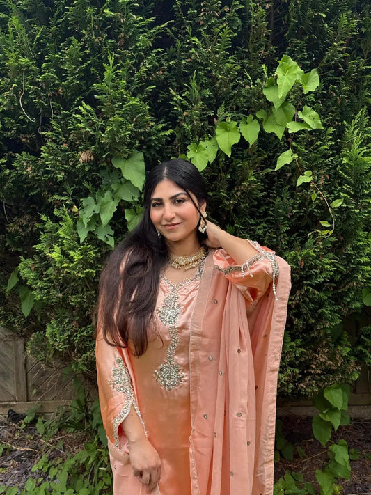 Elara Blush-Gold Suit 3-Piece Embroidered Silk Satin Suit | Hand-Beaded Formal Outfit for Women Style Town